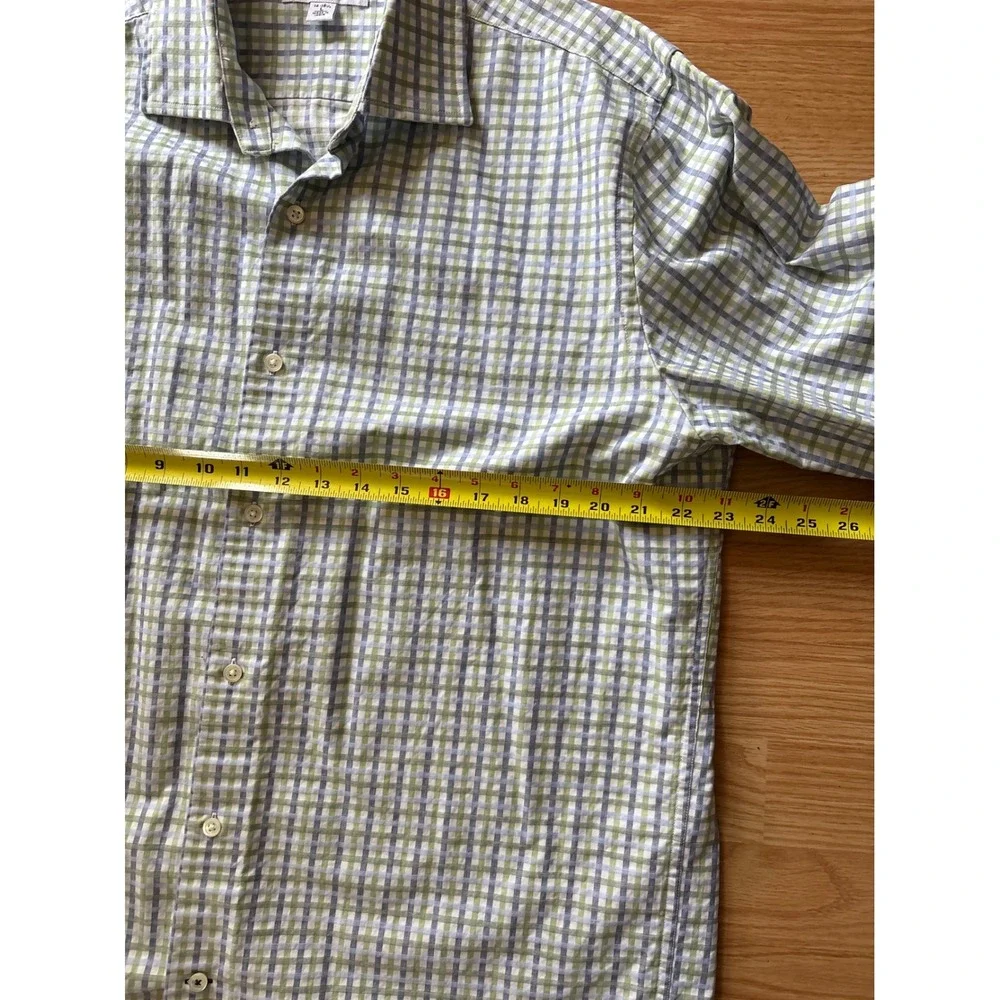 Banana Republic Button Down Shirt Mens L Blue Green Check Cotton Casual‎